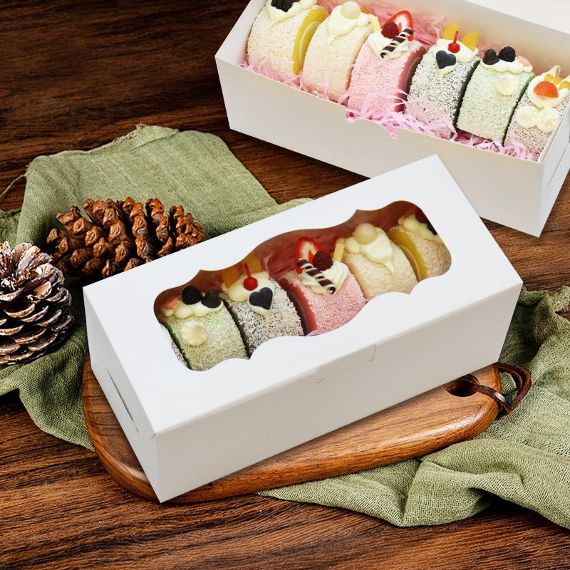 Aumodizzy 30pcs 9x4x3.5 Inch Cookie Boxes White Bakery Boxes with Window, Loaf Cake Boxes for Roll Cakes, Desserts, Muffins, Donuts, Candies and Pastries(9 Inch) - Image 2
